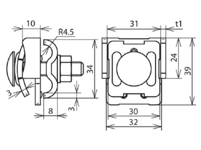Dimensional drawing 2 Dehn 365 010 Rebate clamp for lightning protection
