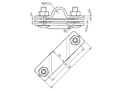 Dimensional drawing 1 Dehn 620 015 Connection clamp for earth rods 20 mm
