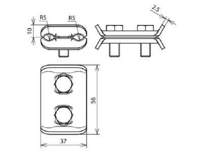 Dimensional drawing 1 Dehn 307 007 Parallel connector lightning protection
