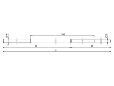 Dimensional drawing 1 Dehn 480 021 Lead in earthing rod 16x2500mm
