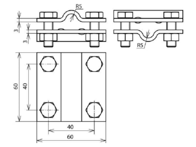 Dimensional drawing 2 Dehn 318 251 Cross connector lightning protection
