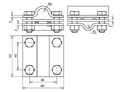 Dimensional drawing 1 Dehn 319 202 Cross connector lightning protection
