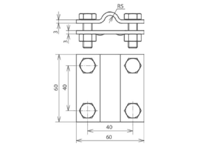 Dimensional drawing 2 Dehn 318 209 Cross connector lightning protection
