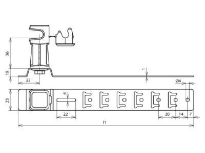 Dimensional drawing 1 Dehn 204 179 Roof holder for lightning protection
