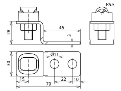 Dimensional drawing 2 Dehn 363 010 End piece lightning protection

