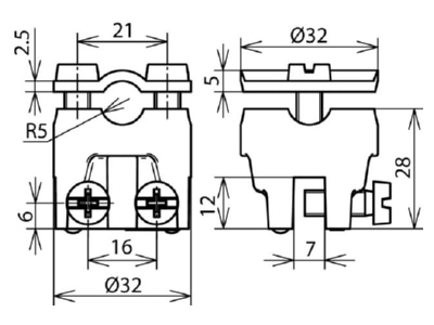 Dimensional drawing 1 Dehn 365 000 Rebate clamp for lightning protection
