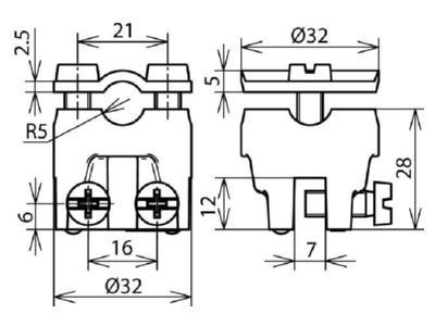 Dimensional drawing 2 Dehn 365 000 Rebate clamp for lightning protection
