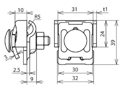 Dimensional drawing 2 Dehn 365 037 Rebate clamp for lightning protection
