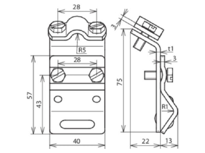 Dimensional drawing 1 Dehn 338 007 Gutter clamp for lightning protection
