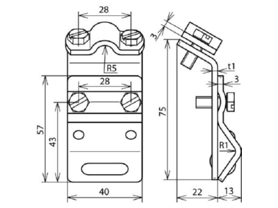 Dimensional drawing 2 Dehn 338 007 Gutter clamp for lightning protection
