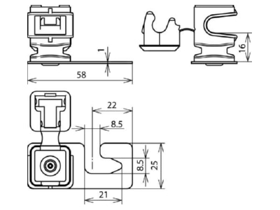 Dimensional drawing 1 Dehn 204 906 Roof holder for lightning protection
