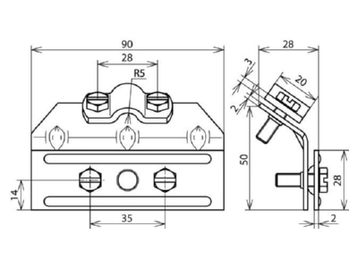 Dimensional drawing 3 Dehn 343 000 Snow grid clamp for lightning protection