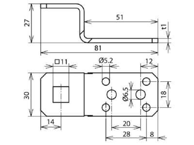 Dimensional drawing 2 Dehn 377 005 Connection lug for lightning protection
