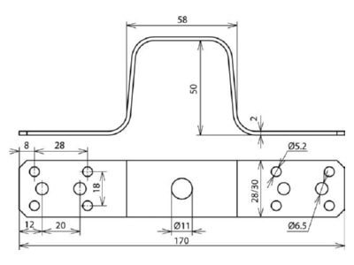 Dimensional drawing 1 Dehn 377 006 Bridging lip for lightning protection
