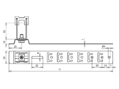 Dimensional drawing 1 Dehn 206 309 Roof holder for lightning protection
