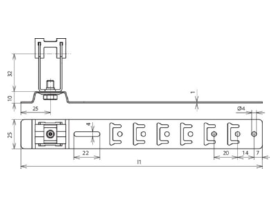 Dimensional drawing 2 Dehn 206 309 Roof holder for lightning protection