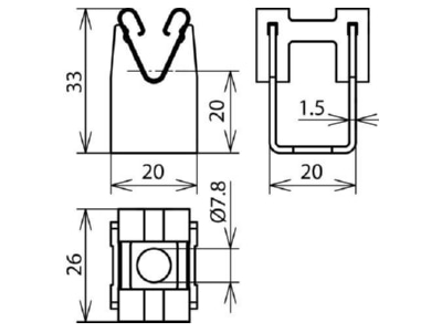 Dimensional drawing 1 Dehn 207 009 Holder for lightning protection
