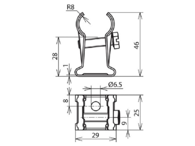Dimensional drawing 2 Dehn 275 019 Rod holder for lightning protection