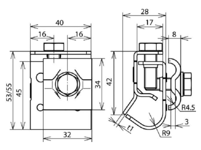 Dimensional drawing 1 Dehn 339 059 Gutter clamp for lightning protection
