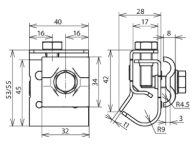 Dimensional drawing 2 Dehn 339 059 Gutter clamp for lightning protection
