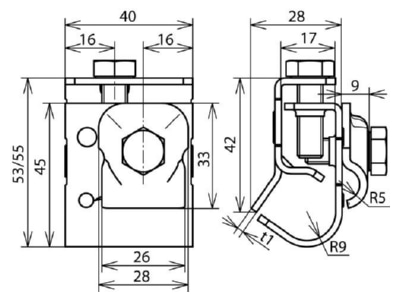 Dimensional drawing 1 Dehn 339 069 Gutter clamp for lightning protection
