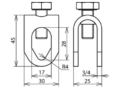 Dimensional drawing 1 Dehn 380 029 Cross connector lightning protection
