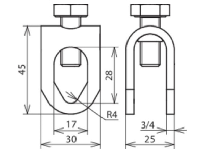 Dimensional drawing 2 Dehn 380 029 Cross connector lightning protection
