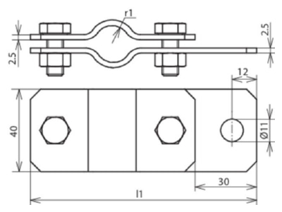Dimensional drawing 1 Dehn 410 349 Earthing pipe clamp 42mm
