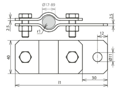 Dimensional drawing 2 Dehn 410 349 Earthing pipe clamp 42mm
