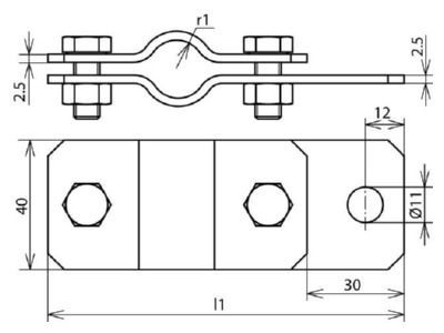 Dimensional drawing 3 Dehn 410 349 Earthing pipe clamp 42mm
