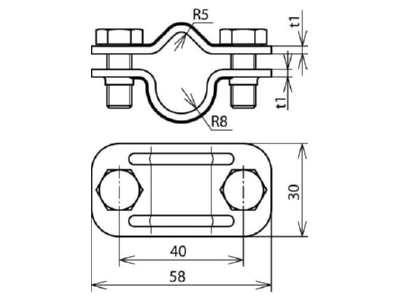 Dimensional drawing 1 Dehn 459 019 Lightning protection disconnect clamp
