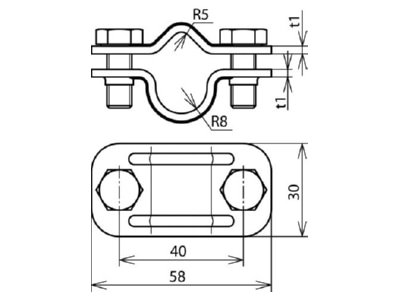 Dimensional drawing 2 Dehn 459 019 Lightning protection disconnect clamp
