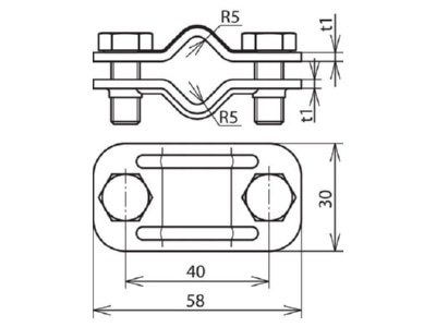 Dimensional drawing 1 Dehn 459 029 Lightning protection disconnect clamp
