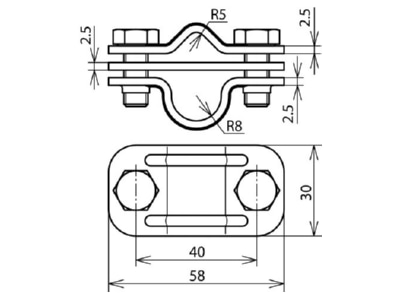 Dimensional drawing 2 Dehn 459 119 Lightning protection disconnect clamp
