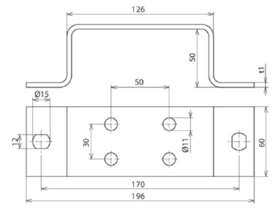 Dimensional drawing 1 Dehn ES 2X2AP 10 V2A Equipotential bonding bar
