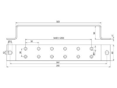 Dimensional drawing 1 Dehn ES 2X6AP 10 V2A Equipotential bonding bar
