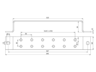 Dimensional drawing 3 Dehn ES 2X6AP 10 V2A Equipotential bonding bar