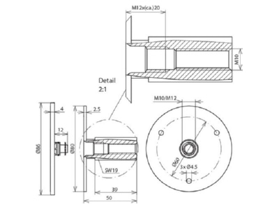 Dimensional drawing 2 Dehn 478 012 Embedded rebar ground termination point
