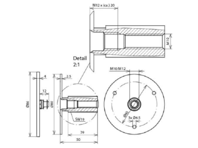 Dimensional drawing 3 Dehn 478 012 Embedded rebar ground termination point