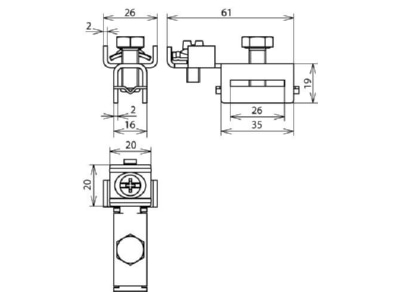 Dimensional drawing 1 Dehn 540 900 Earth terminal clamp 4   25mm 
