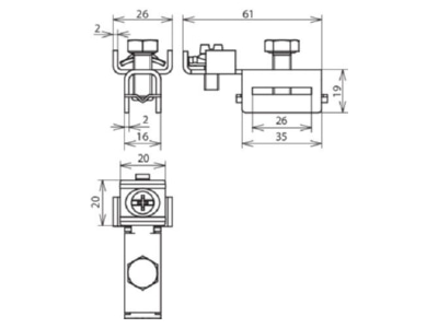 Dimensional drawing 3 Dehn 540 900 Earth terminal clamp 4   25mm 