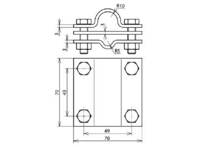 Dimensional drawing 2 Dehn 610 020 Connection clamp for earth rods 20 mm

