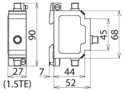 Dimensional drawing 2 Dehn DGA FF TV Surge protection for signal systems
