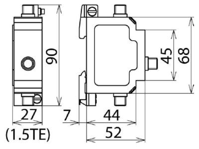 Dimensional drawing 3 Dehn DGA FF TV Surge protection for signal systems