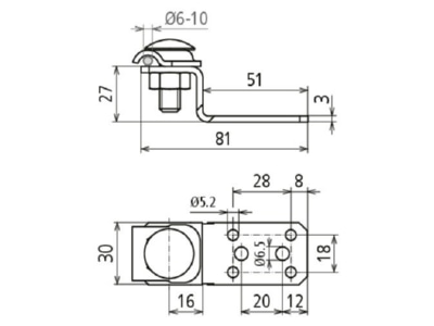 Dimensional drawing 1 Dehn 377 100 Connection lug for lightning protection
