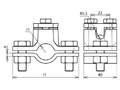 Dimensional drawing 1 Dehn 407 100 Earthing pipe clamp 34mm

