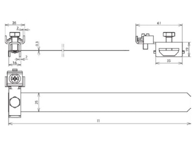 Dimensional drawing 1 Dehn 540 910 Earthing pipe clamp 27   60mm
