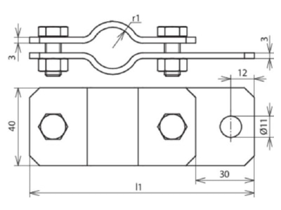 Dimensional drawing 3 Dehn 410 134 Earthing pipe clamp 55mm