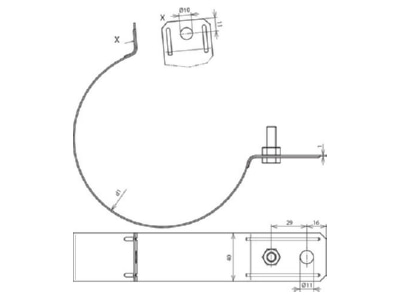 Dimensional drawing 1 Dehn 420 100 Tube clamp for lightning protection
