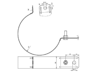 Dimensional drawing 3 Dehn 420 100 Tube clamp for lightning protection
